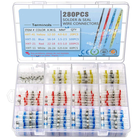 Cosses Electriques Souder Gaine Thermorétractable Cuivre Electrique Souder Joint Fil Câble Connecteur Retrait Thermique 4 tailles de serrage280pcs