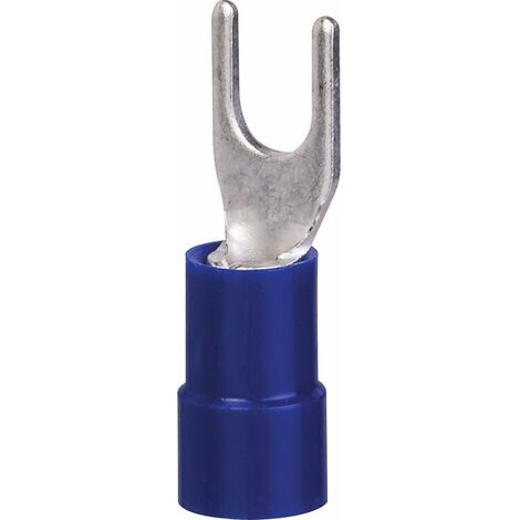 Cosses PVC bleu à fourche pré-isolée à sertir - diamètre tête 6,6 x 4,2 mm - Section 1,5 - 2,5 mm² - Vendu par 100 - Klauke