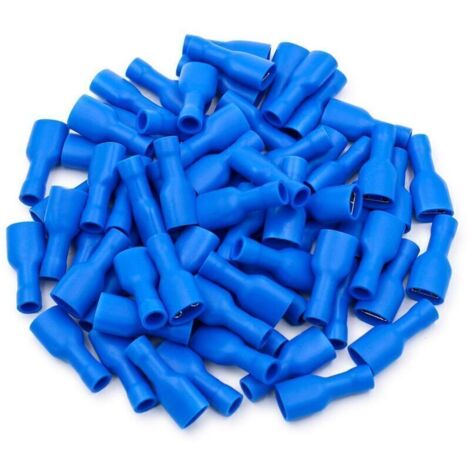 Cosses rapides isolées en vinyle bleu – 6,3 × 0,8 mm, section 1,5–2,5 mm², lot de 200 pièces