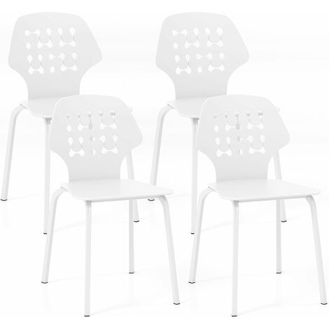 COSTAWY Chaise Salle à Manger Lot de 4, Chaise Scandinave Cuisine en PP avec Dossier Design Évidé, Hauteur d’Assise 46 cm, Assemblage Facile, Fauteuil Salle à Mange pour Salon, Cuisine (Blanc)