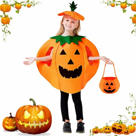 Costume Citrouille Halloween Enfant, Déguisement de Citrouille, Orange citrouille Costume, Costume de Citrouille avec chapeau, fête d'habillage d'Halloween pour enfants, mascarade (65 70 cm)