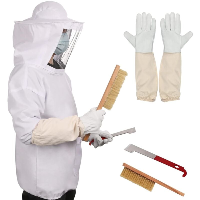 Costume d'abeille pour hommes et femmes, costume d'apiculture avec chapeau et voile d'abeille, gants, brosse à abeille, crochet en J en acier,