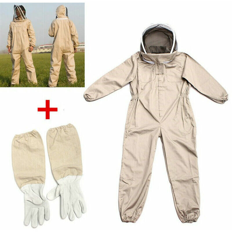 Tigrezy Beekeeper Professional Jumpsuit Suit Beekeeping Brown Space Suit with Self Supporting Veil for Bee Keepers Include Protective Gloves （size：L）
