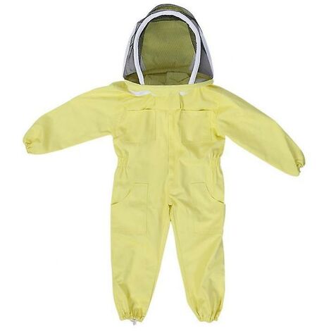 Costume d'apiculture pour enfants avec voile de protection combinaison professionnelle abeille visiteur coton manches longues jaune