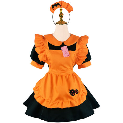 Costume de citrouille d'Halloween pour femme Robe Lolita Tablier français Tenue de femme de chambre Cosplay-M
