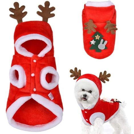 Costume de Noël pour Chien et Chat - Sweat à Capuche Manteau d'Automne d'Hiver Chaud - Combinaison de Plein Air pour Petits Animaux de Compagnie (M)