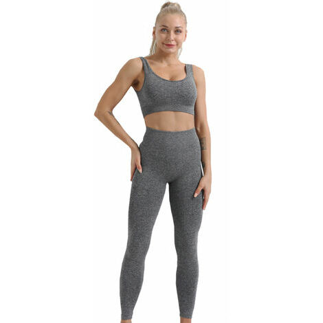 Costume de yoga pour femmes Survetement d'entrainement Ensembles de vetements de sport Pantalons de yoga super extensibles sans couture Soutiens-gorge de sport Crop Top Leggings de yoga taille haute p