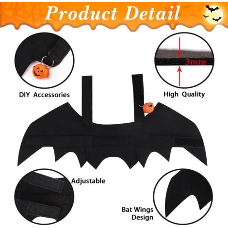 Costume di Halloween per cani e gatti, ali di pipistrello per gatti e cani con campana a forma di zucca, vestiti regolabili per animali domestici, per feste di Halloween e cosplay, taglia M