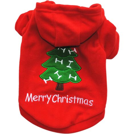 TONCHEAN Costume per cani Felpa con cappuccio per animali domestici con cappello Modello di Natale allegro Cappotto in pile per cuccioli di piccola taglia Cani Gatti Vestiti invernali per animali domestici
