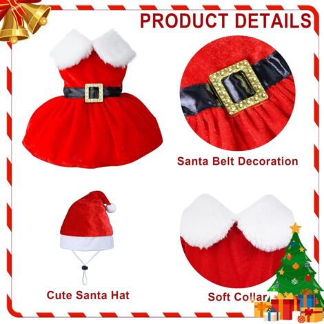 Costume rosso natalizio per cani - Vestito, cappello, costume per animali domestici - Taglia piccola e media/Gatti (Rosso-S)