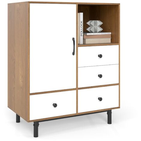 COSTWA Credenza a Buffet, Armadietto da Cucina con 4 Cassetti, Scomparto Aperto e Gambe in Metallo, per Sala da Pranzo, Soggiorno, Ingresso, 80 x 45,5 x 97,5 cm (Naturale)