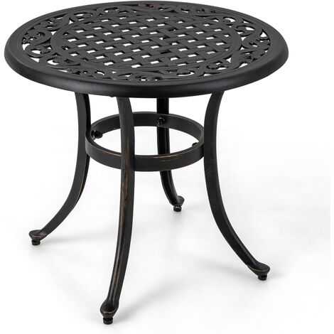 COSTWAT Mesa Jardin Exterior, Mesa Auxiliar Redonda, Estructura de Metal, Almohadillas Ajustables, Mesa de Café Jardin Balcón Terraza, 60 x 53 cm, Carga 50kg