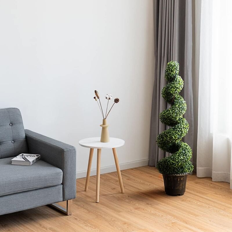 

1 Bojes de Espiral Artificiales 120 cm, Árbol Falso con Hojas Realísticas y Maceta, Árbol de Boj Falso - Costway