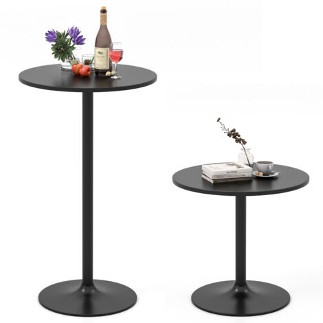 COSTWAY 1 Pcs Round Bar Table Bistro Pub Table with Adjustable Height-Black