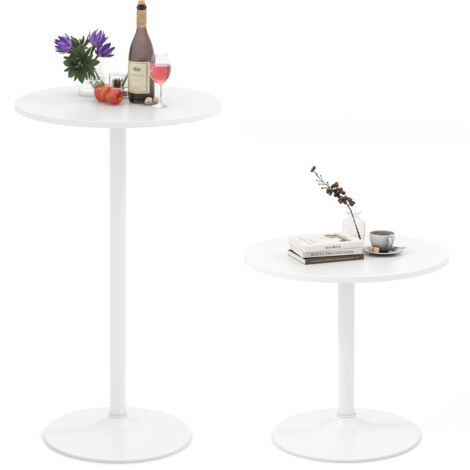 COSTWAY 1 Pcs Round Bar Table Bistro Pub Table with Adjustable Height-White
