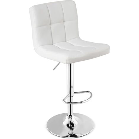 COSTWAY 1 Taburete de Bar Piel Sintética, Altura Ajustable 65-85 cm, Asiento Giratorio De 360°, Reposapiés y Base Metálica Antideslizante, Taburetes Altos de Cocina Bar (Blanco)
