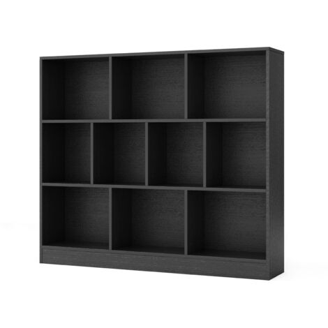 COSTWAY 10-Cube Bookshelf 3-Tier Freestanding Storage Organizer-Black