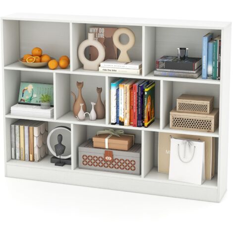 COSTWAY 10-Cube Bookshelf 3-Tier Freestanding Storage Organizer White