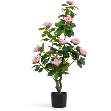 COSTWAY 100 CM Artificial Magnolia Tree Faux Flower Plant in Nursery Pot-Pink