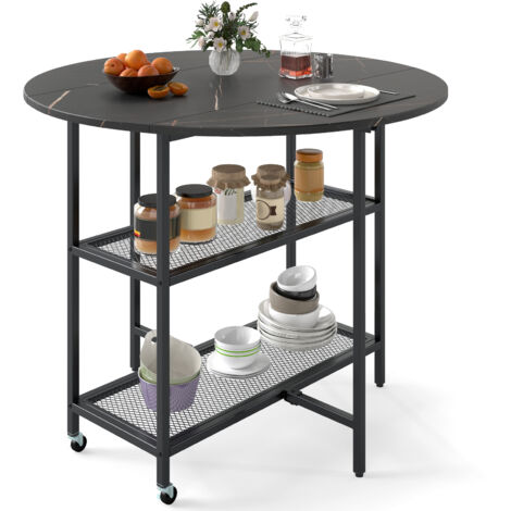 COSTWAY 100cm Round Kitchen Table Modern Dining Table w/Drop Leaf Tabletop-Black