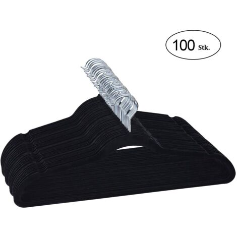 COSTWAY 100Stk. Samt Kleiderbuegel, Anzugbuegel mit 360°drehbarer Haken, Jackenbuegel mit Rockkerben und Hosensteg, schwarz