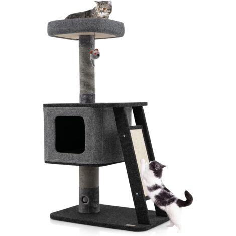 COSTWAY 108 cm Árbol para Gatos con Rampa, Torre para Gatos con Plataforma Superior, Condominio, Bola Colgante, Centro de Actividades de 3 Niveles para Gatos