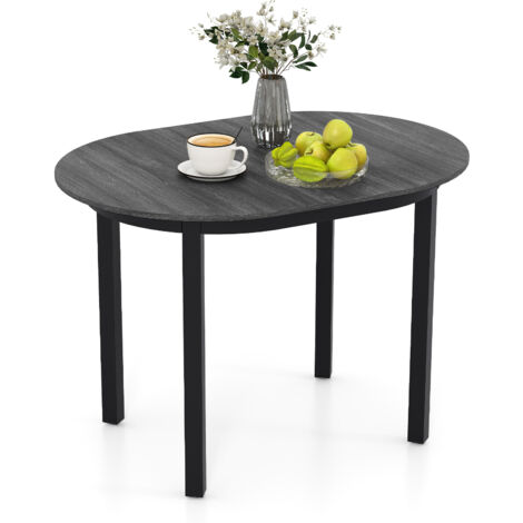 COSTWAY 110CM Wooden Dining Table for 4-6 People Oval Kitchen Table-Black
