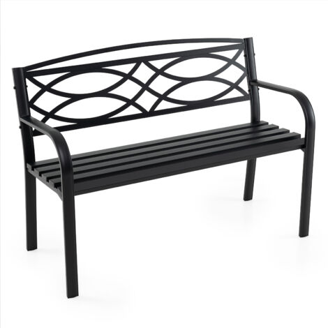 COSTWAY 116CM Garden Bench Heavy-Duty Metal Slatted Loveseat for 2 People-Black