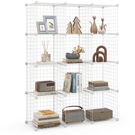 COSTWAY 12 Cube Storage Shelf Rack DIY Wire Grid Bookcase Display Cabinet