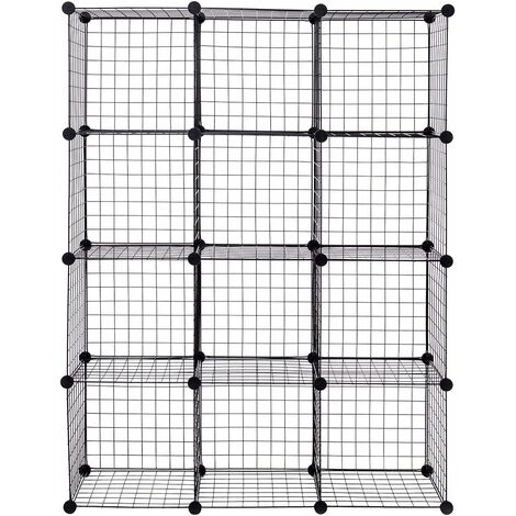 COSTWAY 12 Metal Wire Cube Storage Shelf Rack DIY Grid Wire Mesh Display Bookcase Closet Cabinet Organiser Shelves (Black, 110 x 37 x 145cm)