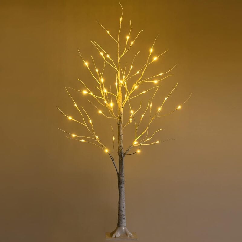 

120 cm Árbol Navidad Artificial con Cadena de Luces de 2 Tipos Decoración 48 Luces LED Cálidas y Blancas Iluminado con Ramas de Abedul - Costway