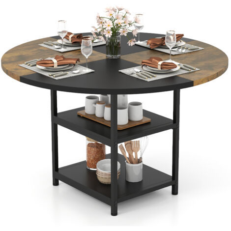 COSTWAY 120 cm Round Wooden Kitchen Table Dining Table for 4-6 People-Black
