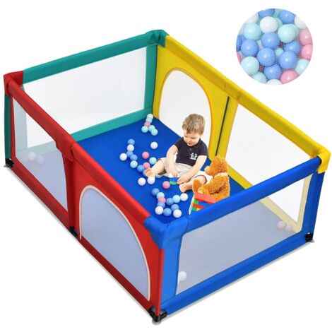 COSTWAY 120 x 190cm Baby Laufstall mit 50 Spielbaellen, Laufgitter mit atmungsaktivem Netz und Reissverschluss, Krabbelgitter 2 Türen, Laufgitterzelt für Saeuglinge und Kleinkinder