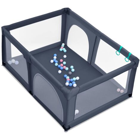 COSTWAY 120 x 190cm Baby Laufstall mit 50 Spielbällen, Laufgitter mit atmungsaktivem Netz und Reißverschluss, Krabbelgitter 2 Türen, Laufgitterzelt für Säuglinge und Kleinkinder (Dunkelgrau)