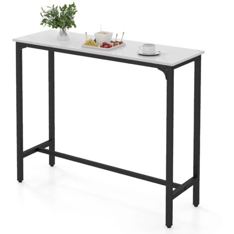 COSTWAY 120cm Bar Table Counter Height Table with Footrest-White