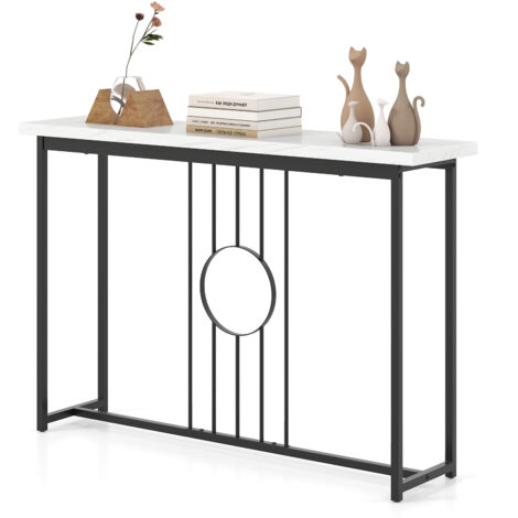 COSTWAY 120CM Console Table Modern Faux Marble Top Entryway Table-Black