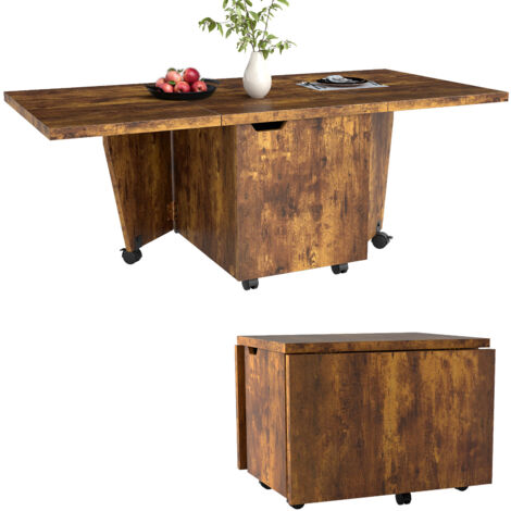 COSTWAY 120cm Extendable Center Table Foldable Coffee Table w/Storage-Walnut
