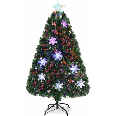 COSTWAY LED Künstlicher Weihnachtsbaum mit Glasfaser-Farbwechsler und Sternspitze, Tannenbaum PVC Nadeln, Christbaum ideal für Zuhause, Büro, Hotels, Grün