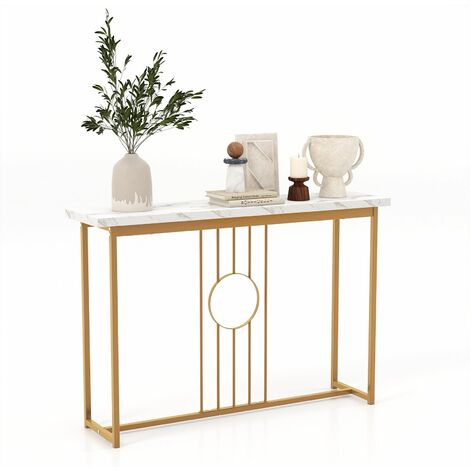 COSTWAY 120W x 29D x 81H Console Table, Modern Faux Marble Slim Entryway Table Sofa Side Table, Golden Metal Frame Long Narrow Couch Accent Table