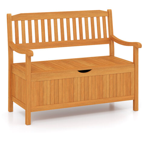 COSTWAY 125L Outdoor Storage Bench Deck Box Patio Acacia Wood Storage Loveseat