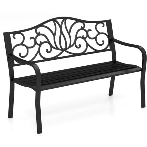 COSTWAY 127CM Outdoor Garden Bench Cast Iron Metal Front Porch Furniture Black