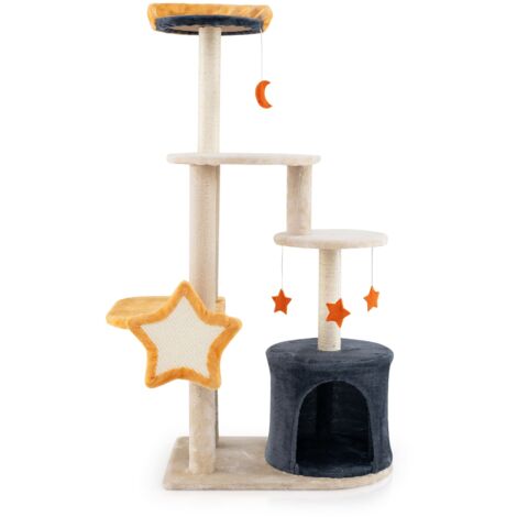 COSTWAY 128 cm Tall Cat Tree Cute Multi-Level Cat Tower w/ Condo