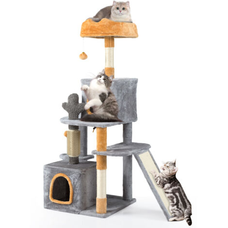 COSTWAY 128 CM Tall Cat Tree Multi-Level Aesthetic Floral Kitten Tower-Grey