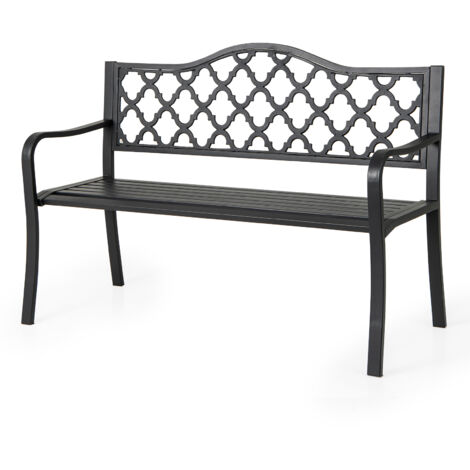 COSTWAY 128CM Patio Bench Slatted Metal Garden Bench for 2-3 People Black