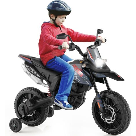 COSTWAY 12V Aprilia Moto Electrica Niños, Motocicleta eléctrica para niños con 2 Ruedas de Soportes, Motos Eléctricas Infantiles con música, función inalámbrica, para Niños de 3-8 Años (Azul)