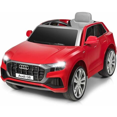 COSTWAY 12V Audi Kinderauto mit 2,4G-Fernbedienung, 3 Gang Elektroauto 3-5km/h mit Hupe, Musik und LED Scheinwerfer, Kinderfahrzeug für Kinder von 3-8 Jahren Rot