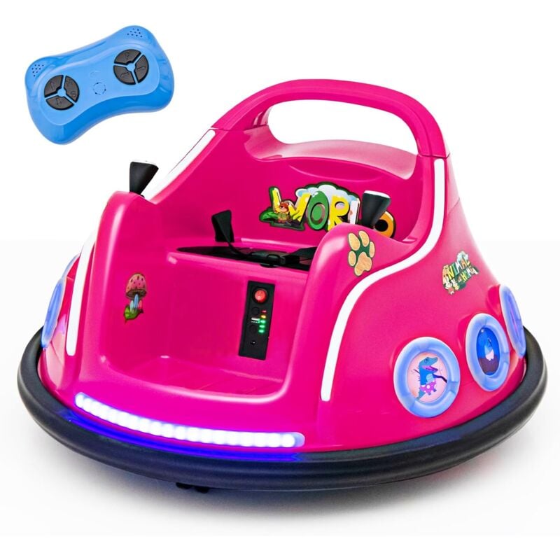 12V Auto Tamponneuse Électrique Enfants avec Télécommande 2,4G, Voiture Tournante Bébé 360°avec Lumières Clignotantes & Musique, Motif d'Animé,