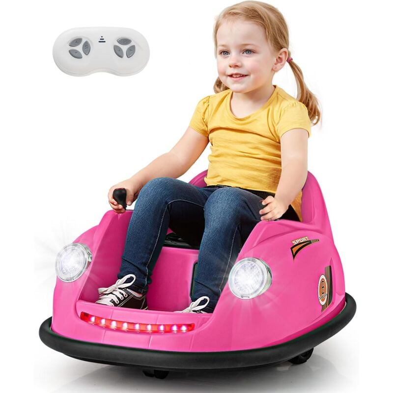 12V Auto Tamponneuse Électrique Enfants avec Télécommande, Voiture Tournante Bébé 360°avec Lumières led & Musique, Démarrage Lent, Charge 20kg pour