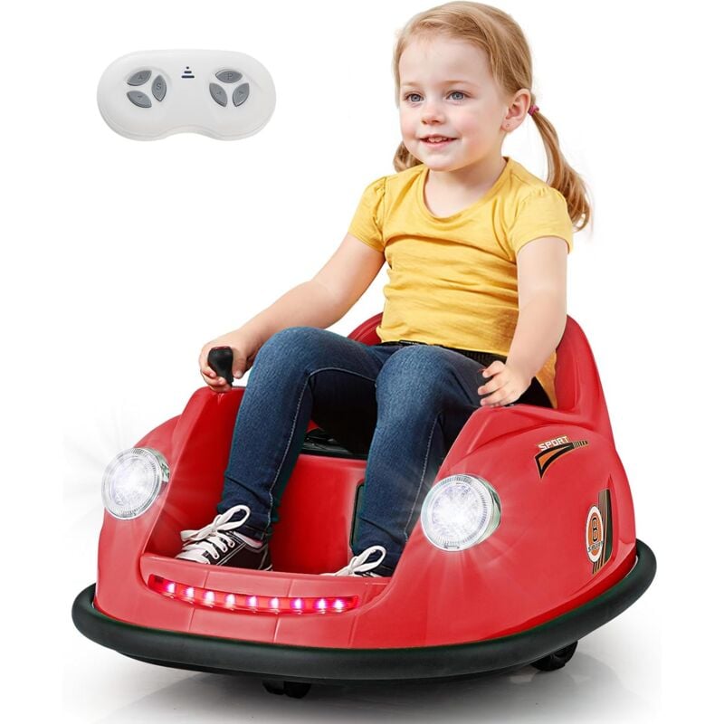 12V Auto Tamponneuse Électrique Enfants avec Télécommande, Voiture Tournante Bébé 360°avec Lumières led & Musique, Démarrage Lent, Charge 20kg pour