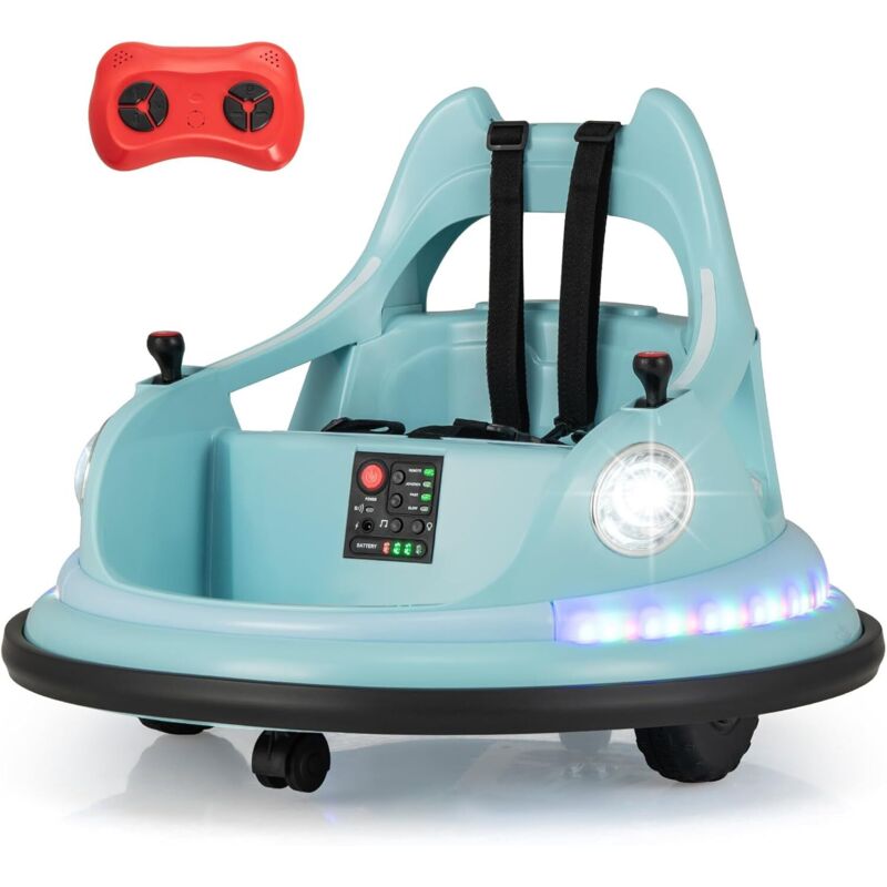 COSTWAY 12V Auto Tamponneuse Enfant avec Télécommande 2,4G, Rotation à 360°, Voiture Tamponneuse Électrique Enfant avec 5 Effets Lumineux & Musique,
